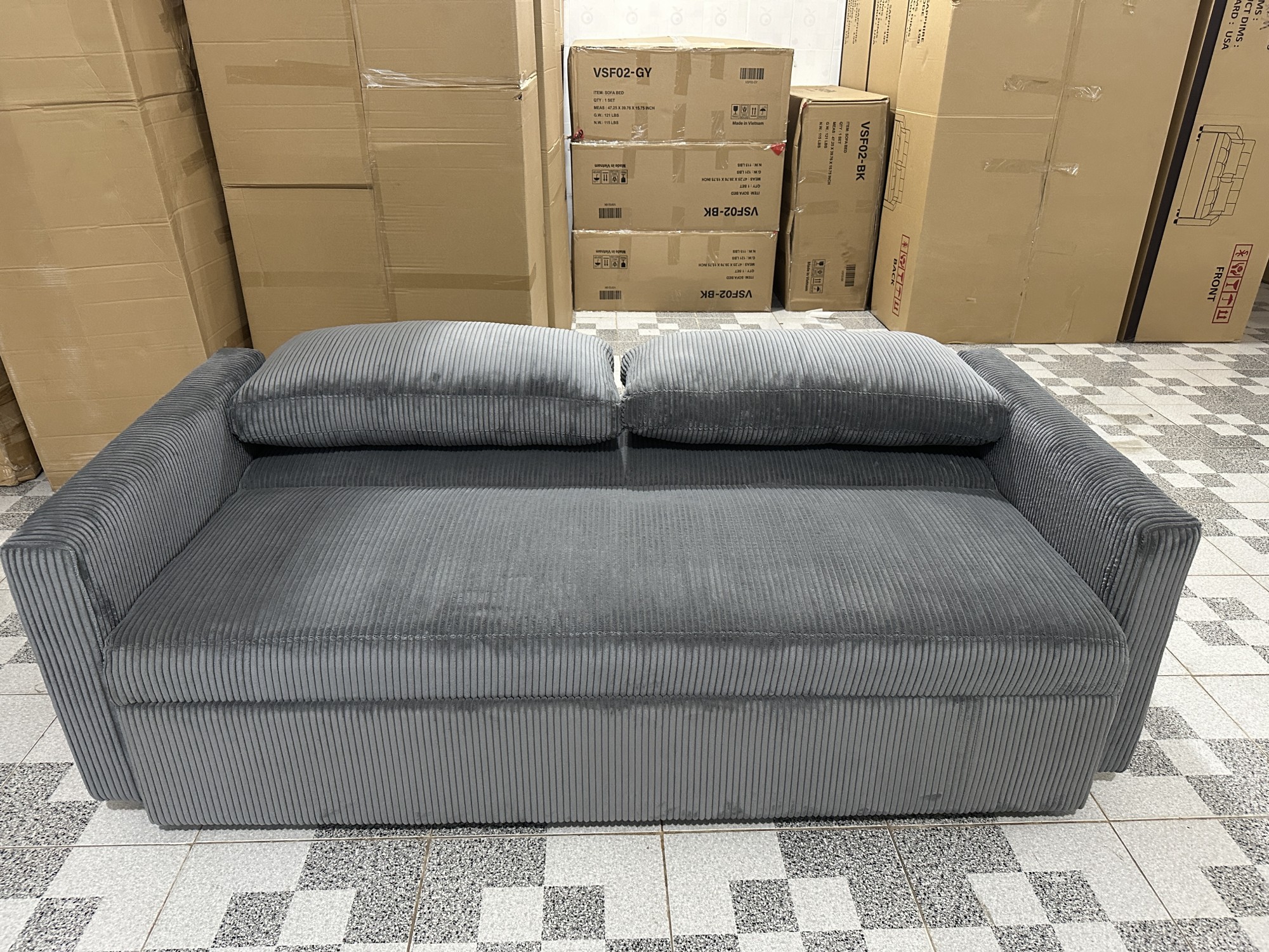 SOFA BED 1M8 VẢI GÂN XÁM - ảnh 1